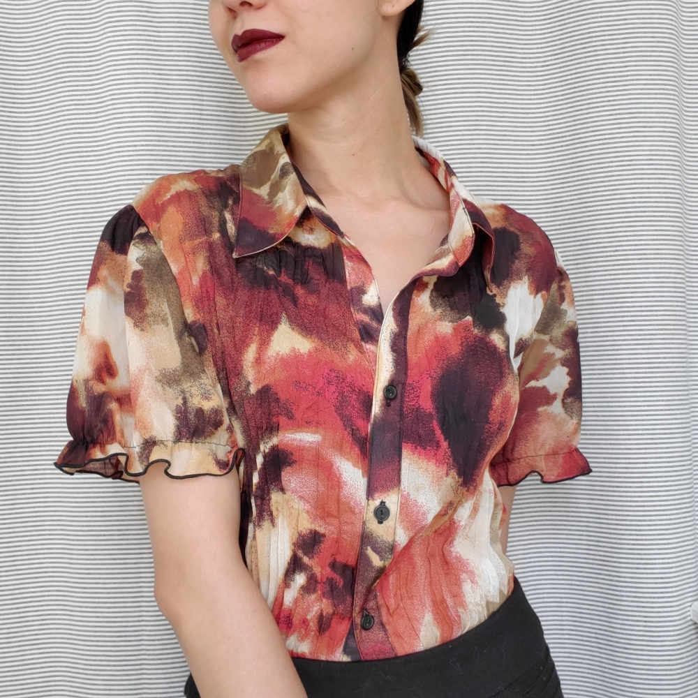 watercolor puff sleeve top